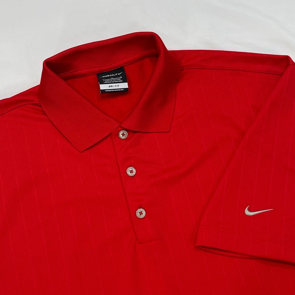 Nike Golf Polo Shirt Mens Large Red Dri-FIT Tonal Stripe Short Sleeve 244620-625